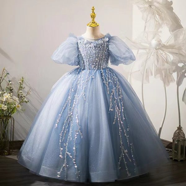 Gray-blue princess dress for girls aged 6-9-153