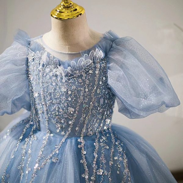 Gray-blue princess dress for girls aged 6-9-153 - Image 5