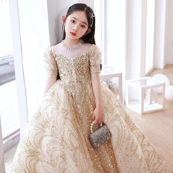 6-9 Girls' beige lace evening dress-156 - Image 5
