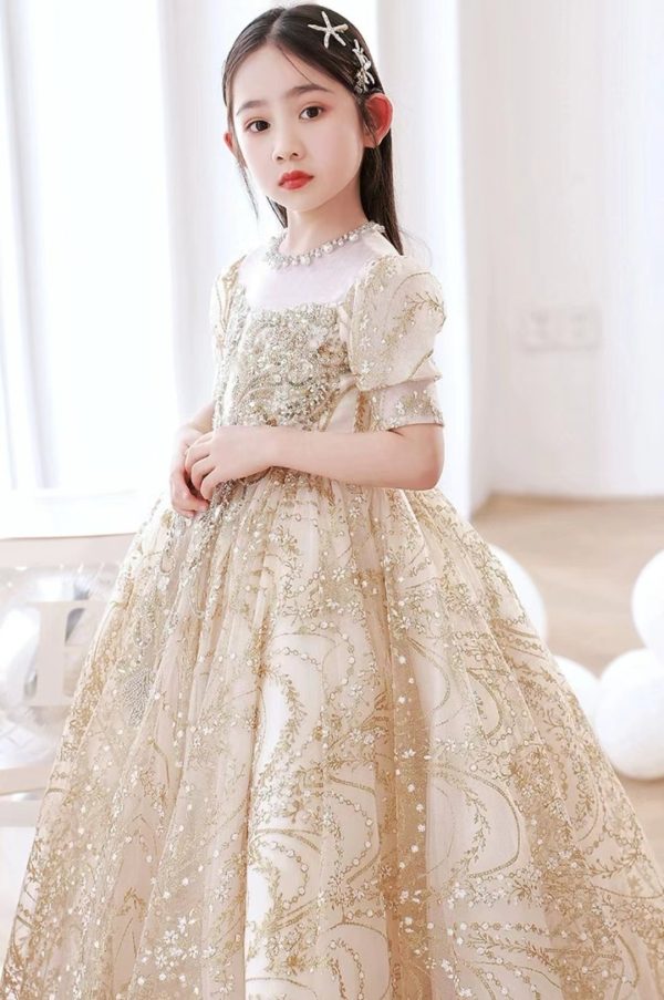 6-9 Girls' beige lace evening dress-156 - Image 3