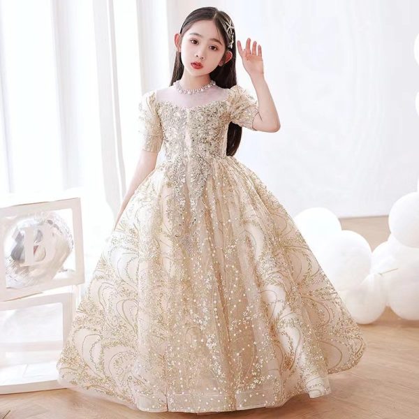 6-9 Girls' beige lace evening dress-156 - Image 2