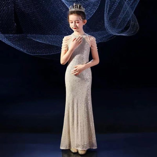 Slim-fit fishtail dress evening dress for girls aged 6-9-157